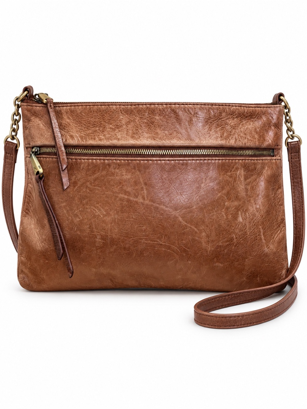 HOBO Fern Leather Crossbody Bag Distressed Brown Cognac Purse Floral Lining
